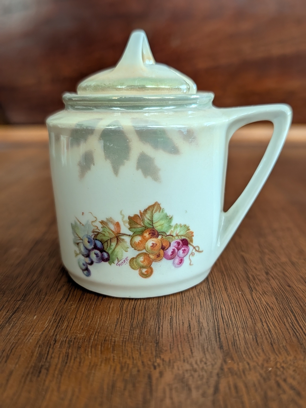 Porcelain Grape Pattern Sugar Bowl with Lid - Cream